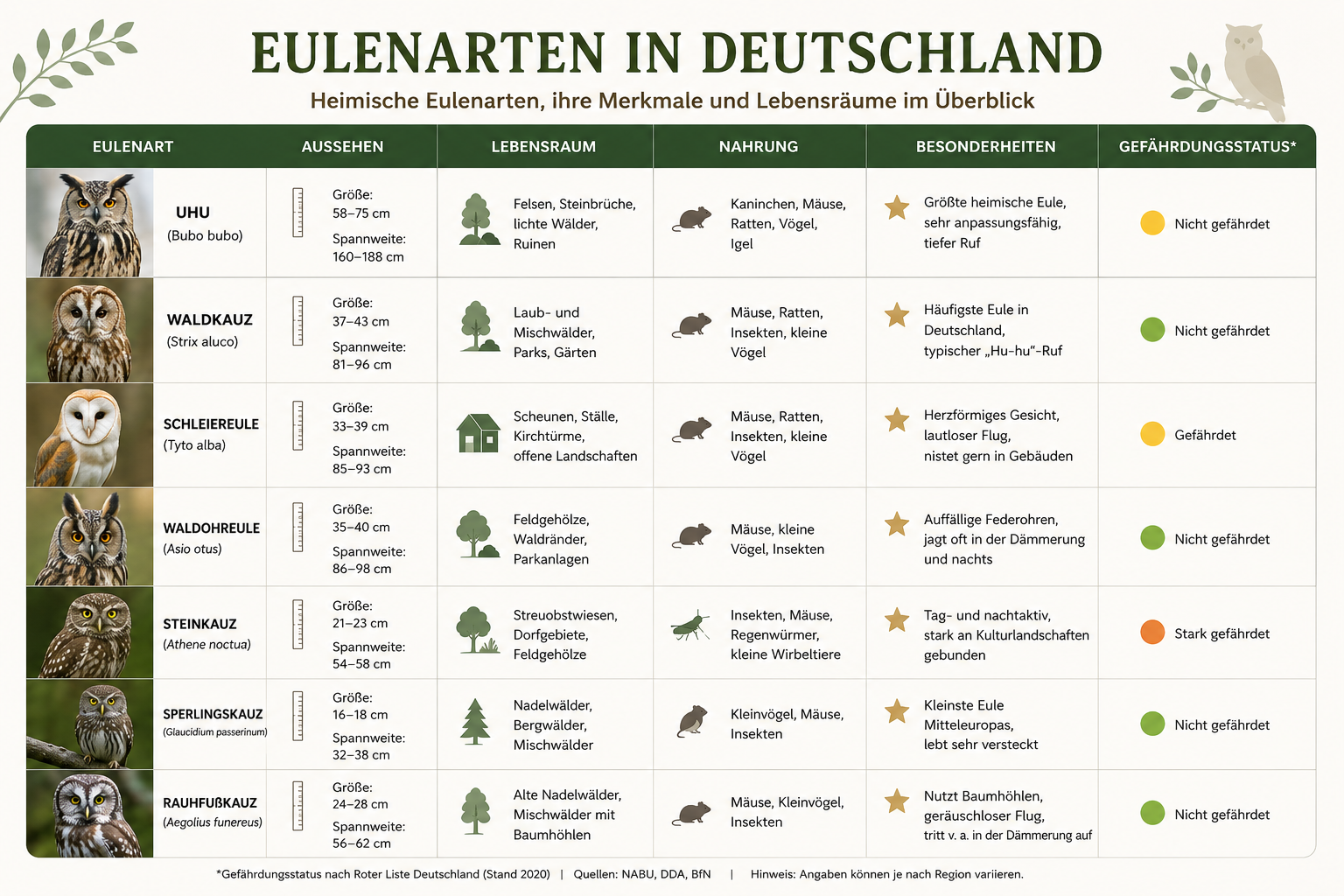Infografik über Eulenarten in Deutschland