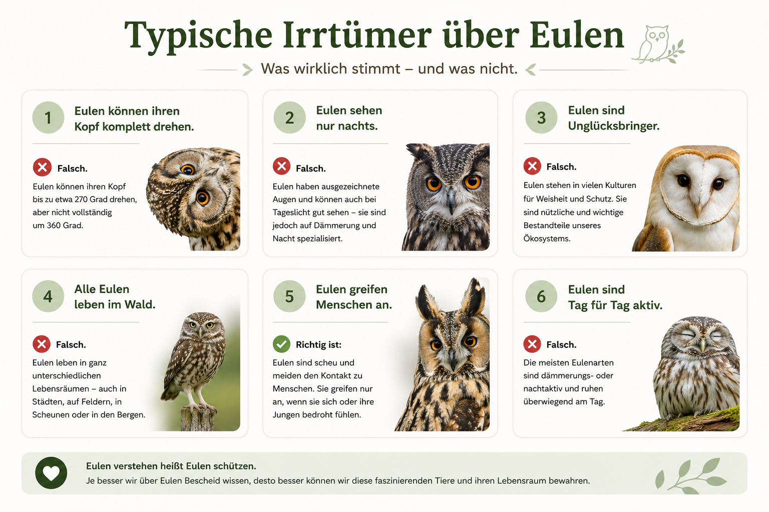 Infografik über typische Irrtümer von Eulen
