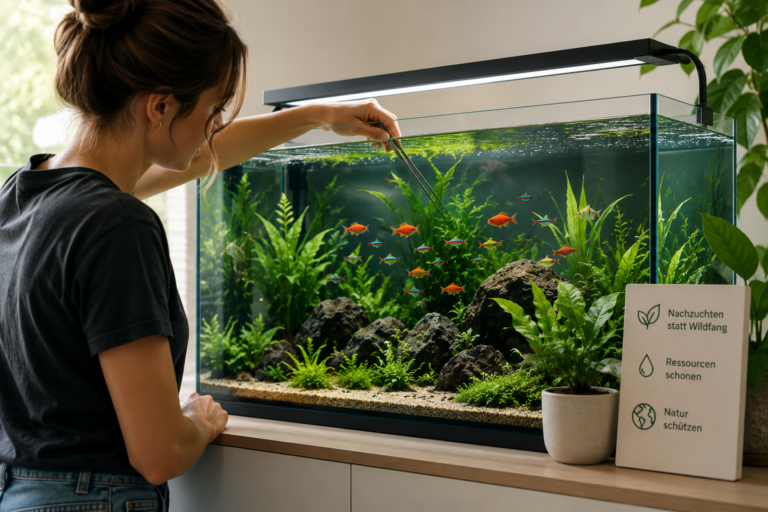 Person pflegt ein Aquarium